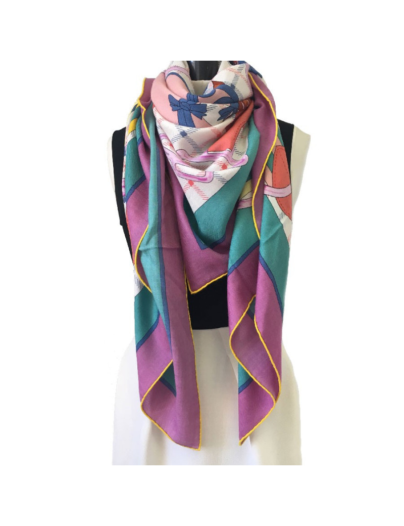 HERMES shawl Sellier in cashmere and silk
