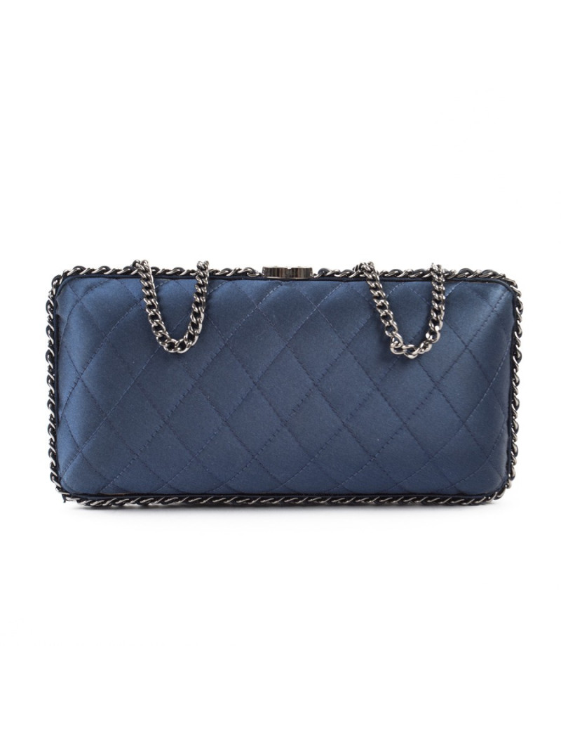 Sac minaudière CHANEL satin de soie bleu nuit