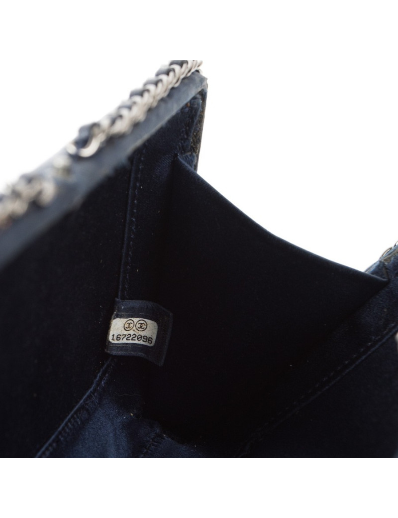 Sac minaudière CHANEL satin de soie bleu nuit