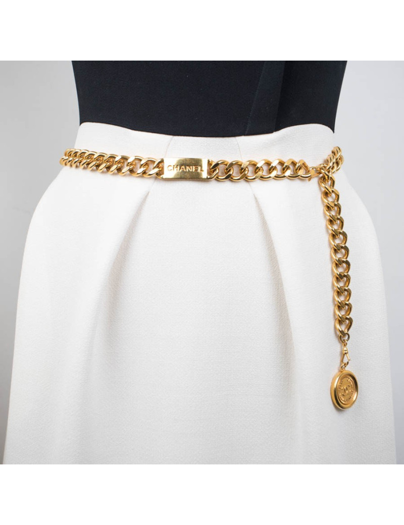 CHANEL vintage belt in gilt metal chain size 85FR