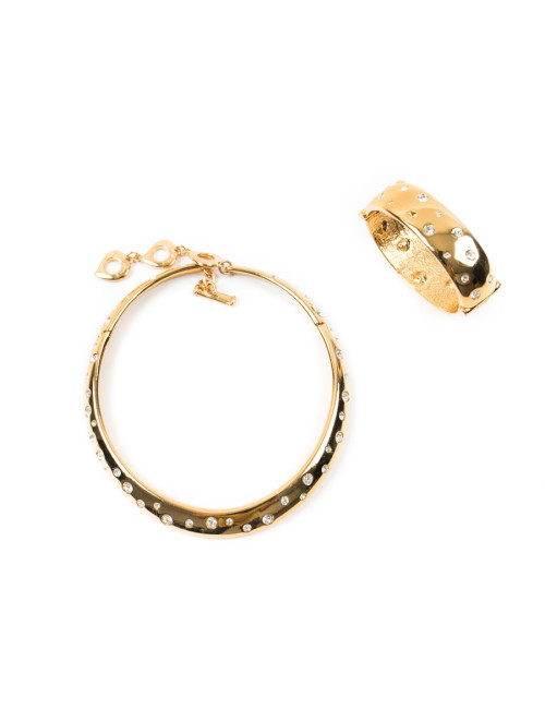 Parure collier et bracelet YSL YVES SAINT LAURENT Vintage en métal doré et strass