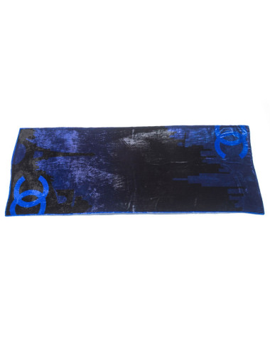 CHANEL black and blue velvet shawl 2