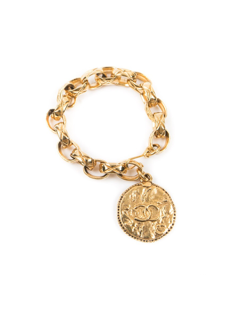 CHANEL vintage chain and medal bracelet in gilt metal