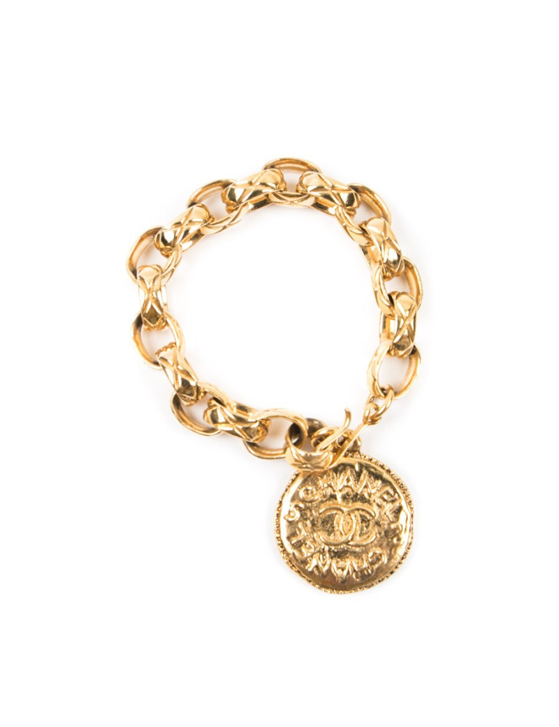 CHANEL vintage chain and medal bracelet in gilt metal