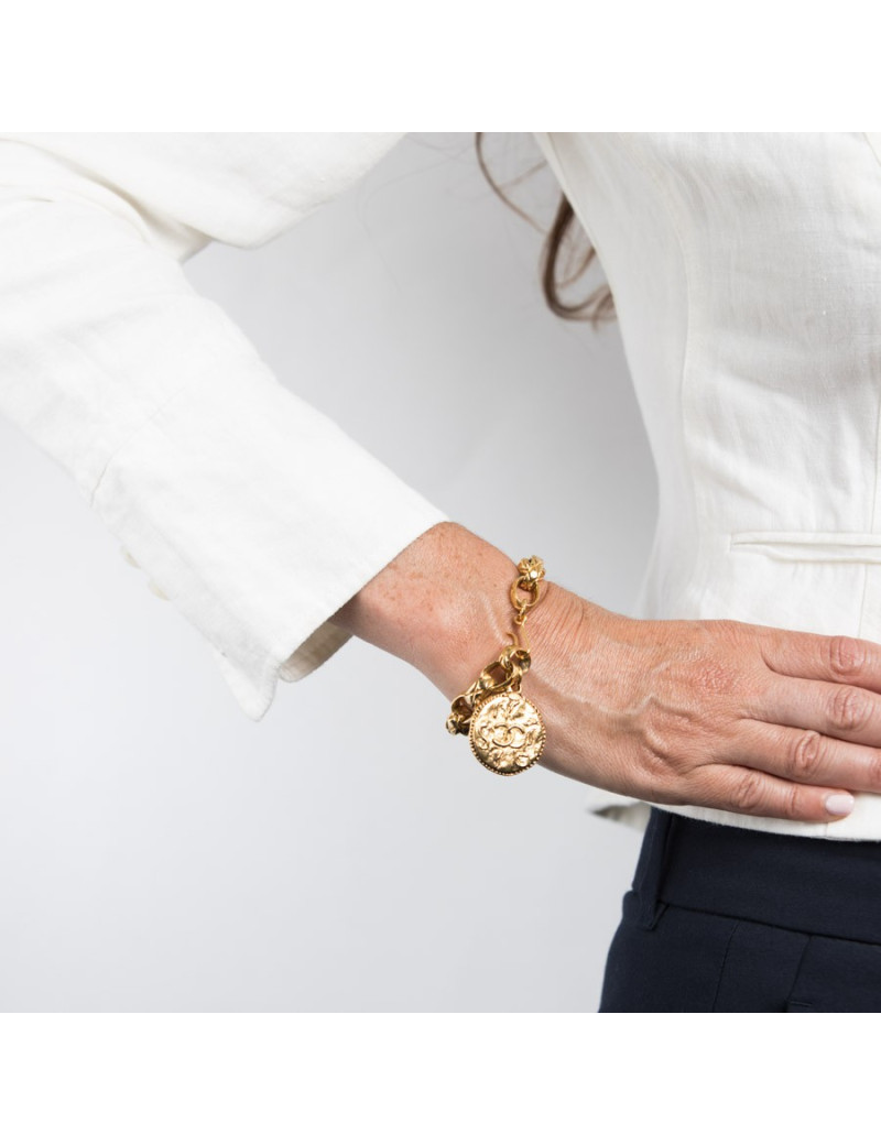 CHANEL vintage chain and medal bracelet in gilt metal