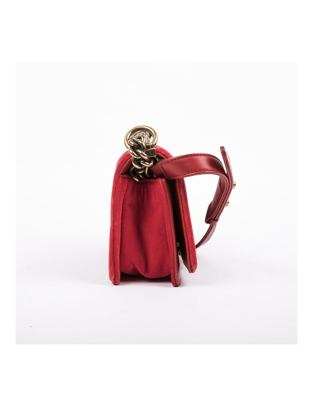 CHANEL Boy flap bag Paris Edimbourg in Red velvet and plaid fabric