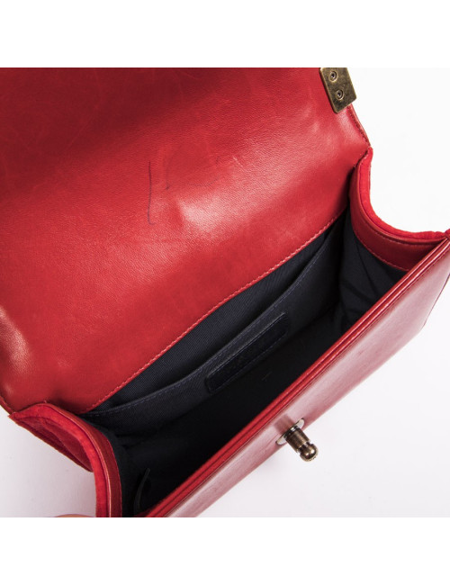 CHANEL Boy flap bag Paris Edimbourg in Red velvet and plaid fabric