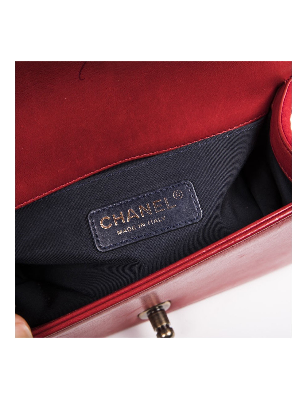 CHANEL Boy flap bag Paris Edimbourg in Red velvet and plaid fabric