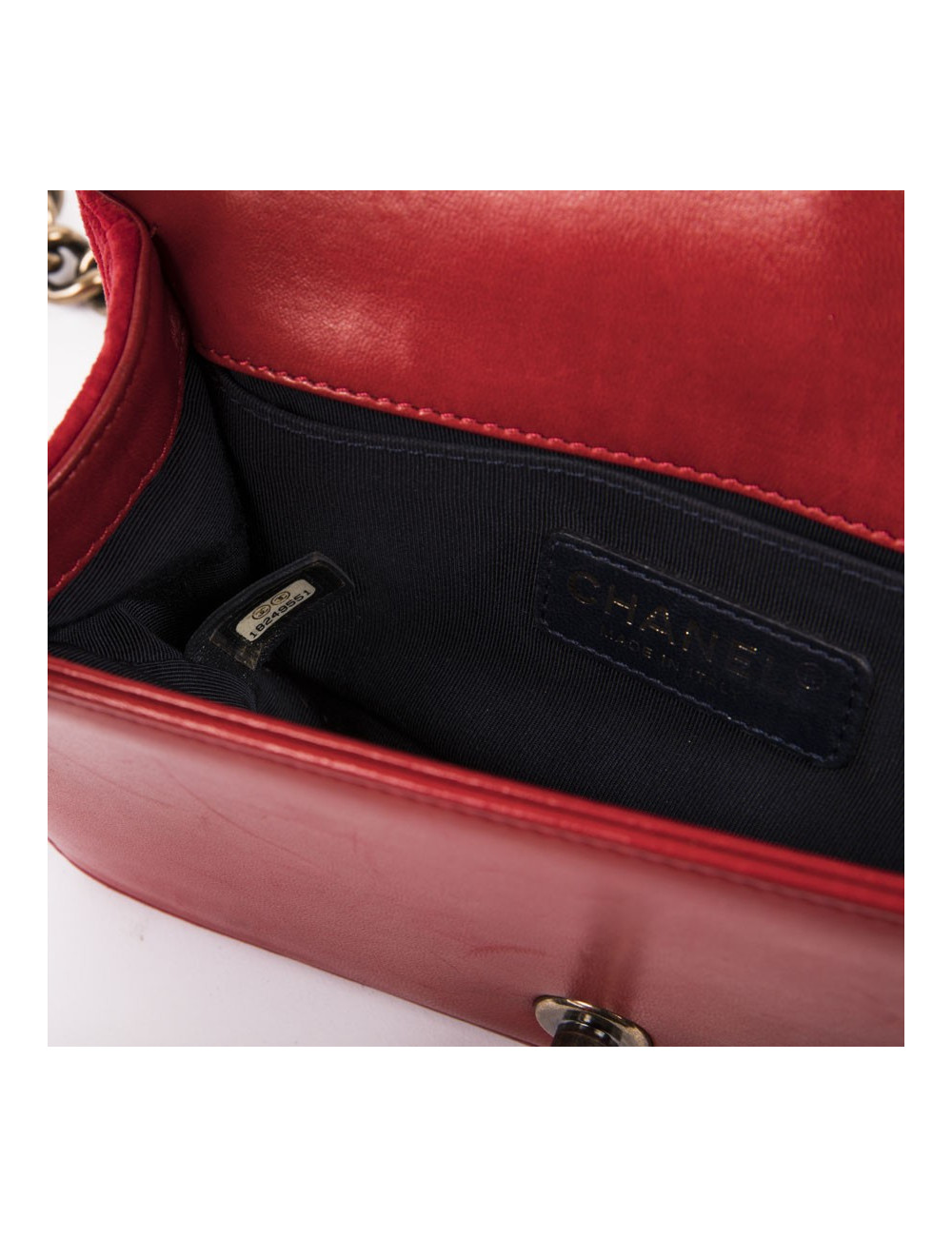 CHANEL Boy flap bag Paris Edimbourg in Red velvet and plaid fabric