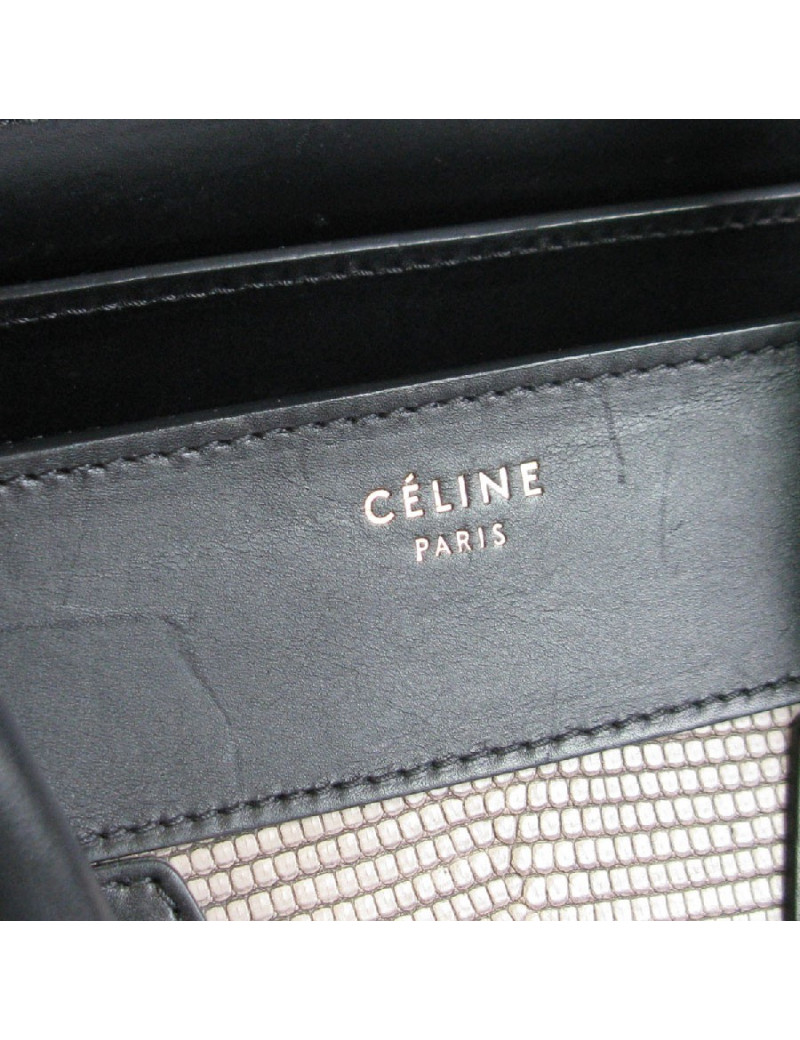 Sac CELINE Luggage Micro en cuir noir et lézard gris
