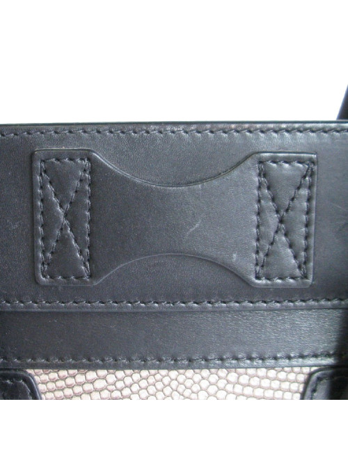 Sac CELINE Luggage Micro en cuir noir et lézard gris