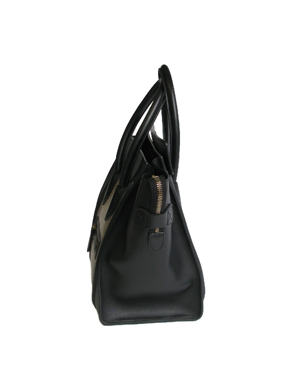 Sac CELINE Luggage Micro en cuir noir et lézard gris