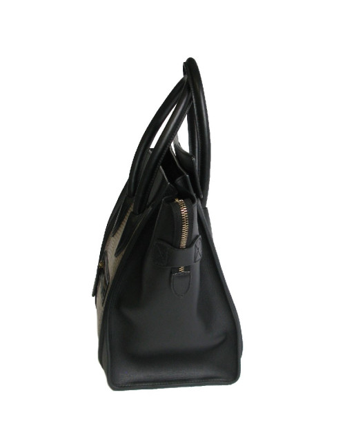 Sac CELINE Luggage Micro en cuir noir et lézard gris