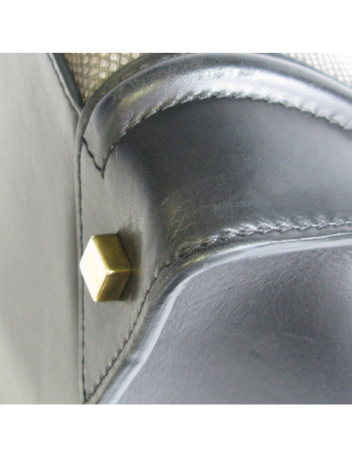 Sac CELINE Luggage Micro en cuir noir et lézard gris