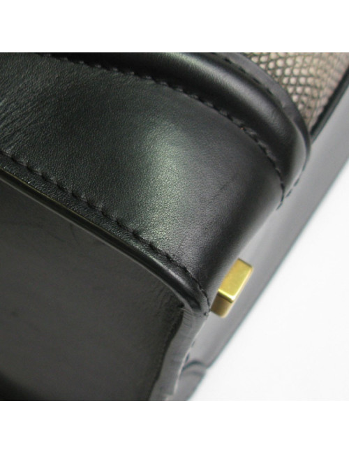 Sac CELINE Luggage Micro en cuir noir et lézard gris