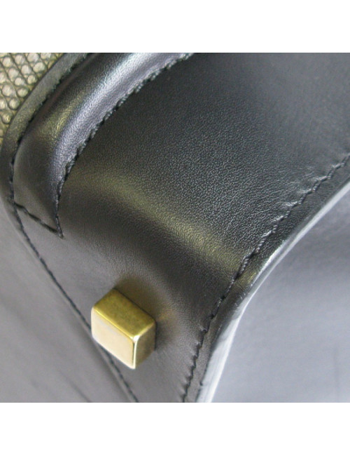 Sac CELINE Luggage Micro en cuir noir et lézard gris