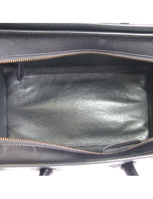 Sac CELINE Luggage Micro en cuir noir et lézard gris