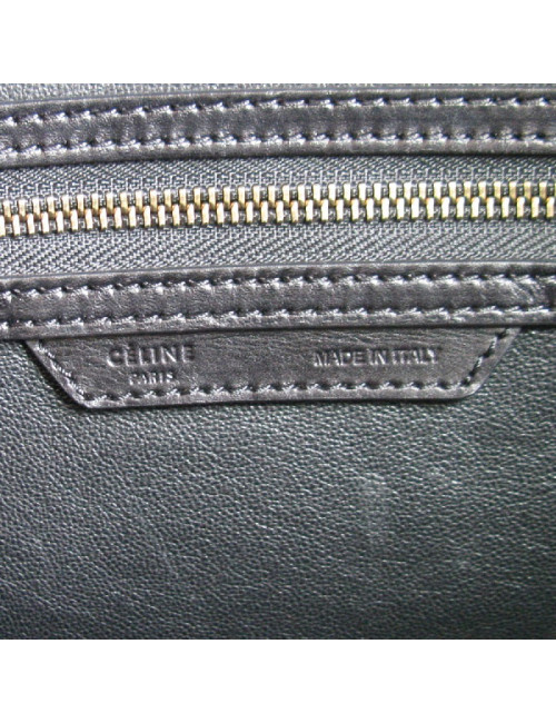 Sac CELINE Luggage Micro en cuir noir et lézard gris