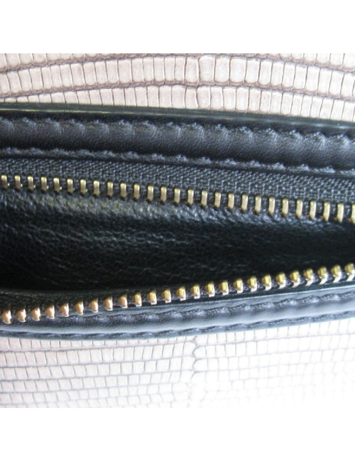 Sac CELINE Luggage Micro en cuir noir et lézard gris