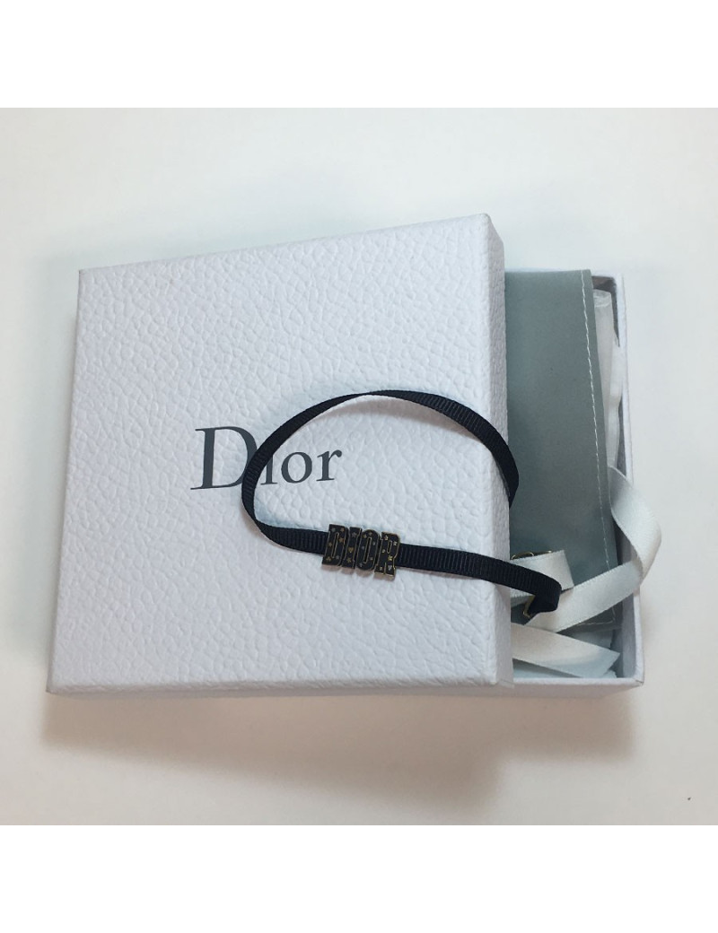 Collier "DIOR" ras de cou  en gros grain noir et métal doré