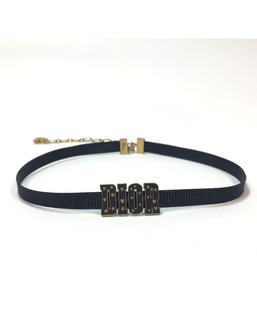 DIOR choker necklace in black grosgrain and aged gold metal