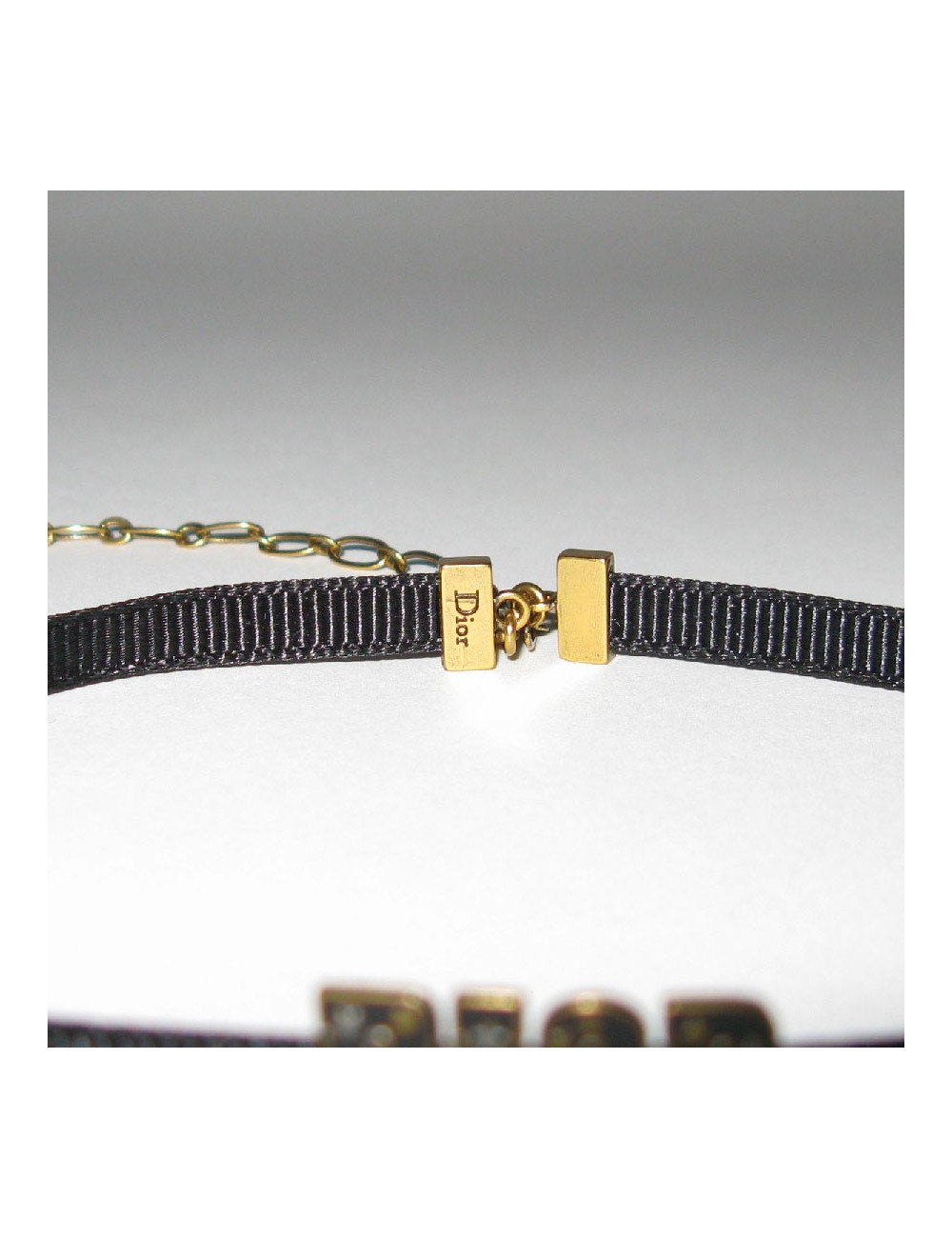 DIOR choker necklace in black grosgrain and aged gold metal