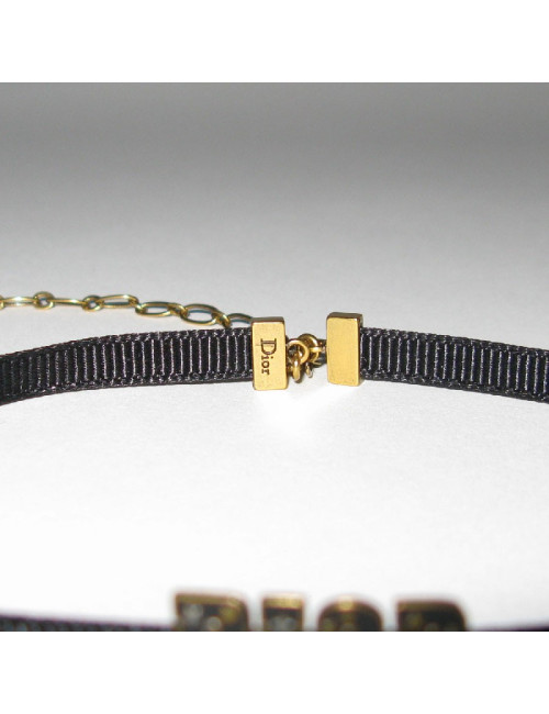 DIOR choker necklace in black grosgrain and aged gold metal