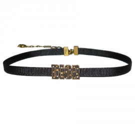 DIOR choker necklace in black grosgrain and aged gold metal