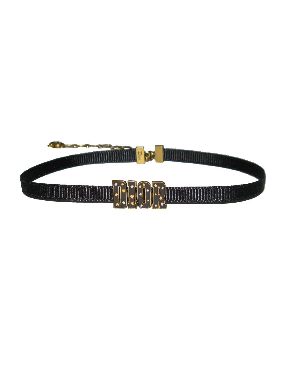 DIOR choker necklace in black grosgrain and aged gold metal