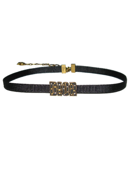 DIOR choker necklace in black grosgrain and aged gold metal