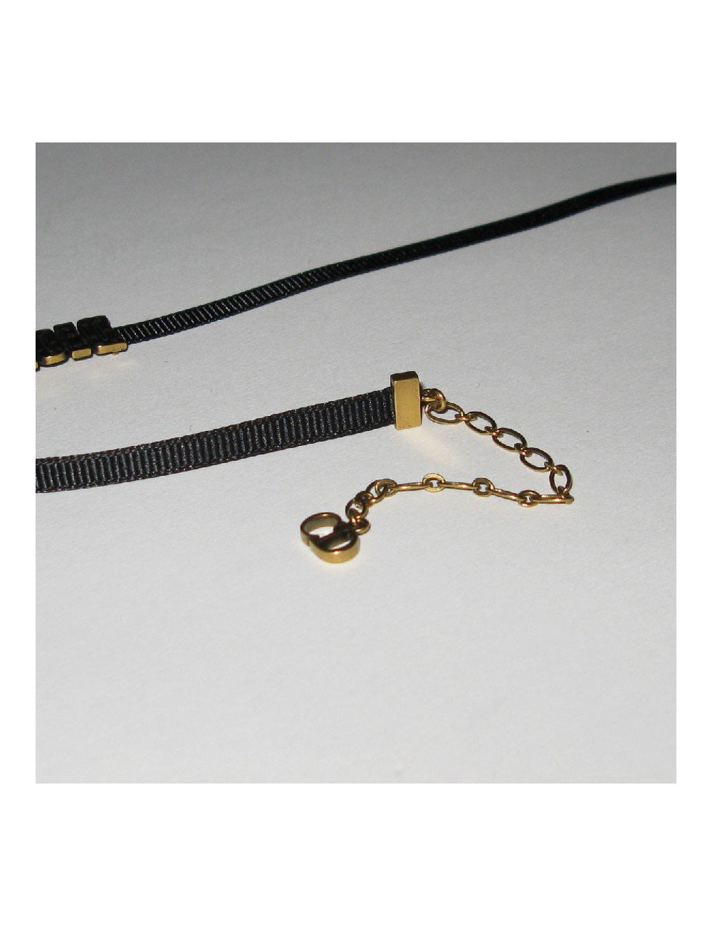 DIOR choker necklace in black grosgrain and aged gold metal