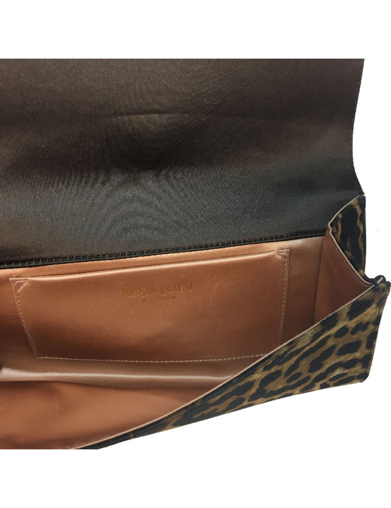 E.S Pochette YSL YVES SAINT LAURENT rive Gauche satin imprimé Léopard