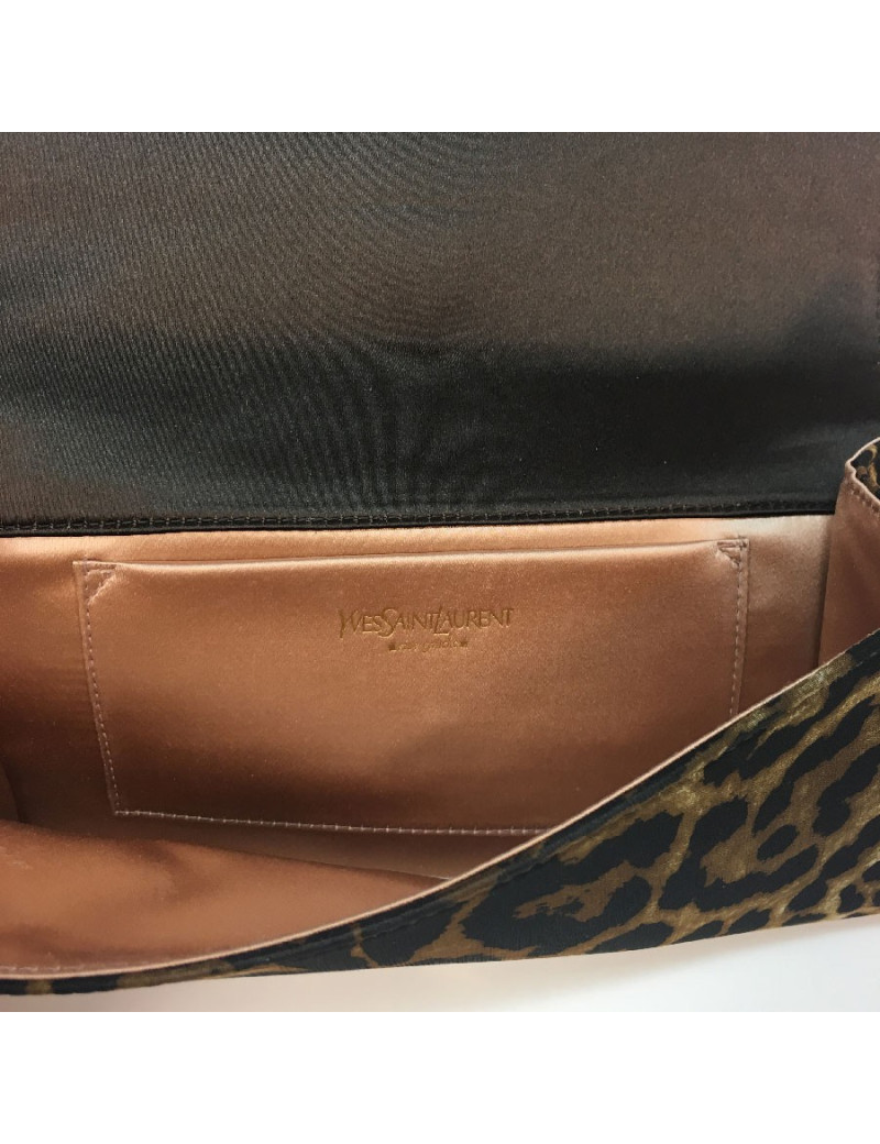 E.S Pochette YSL YVES SAINT LAURENT rive Gauche satin imprimé Léopard