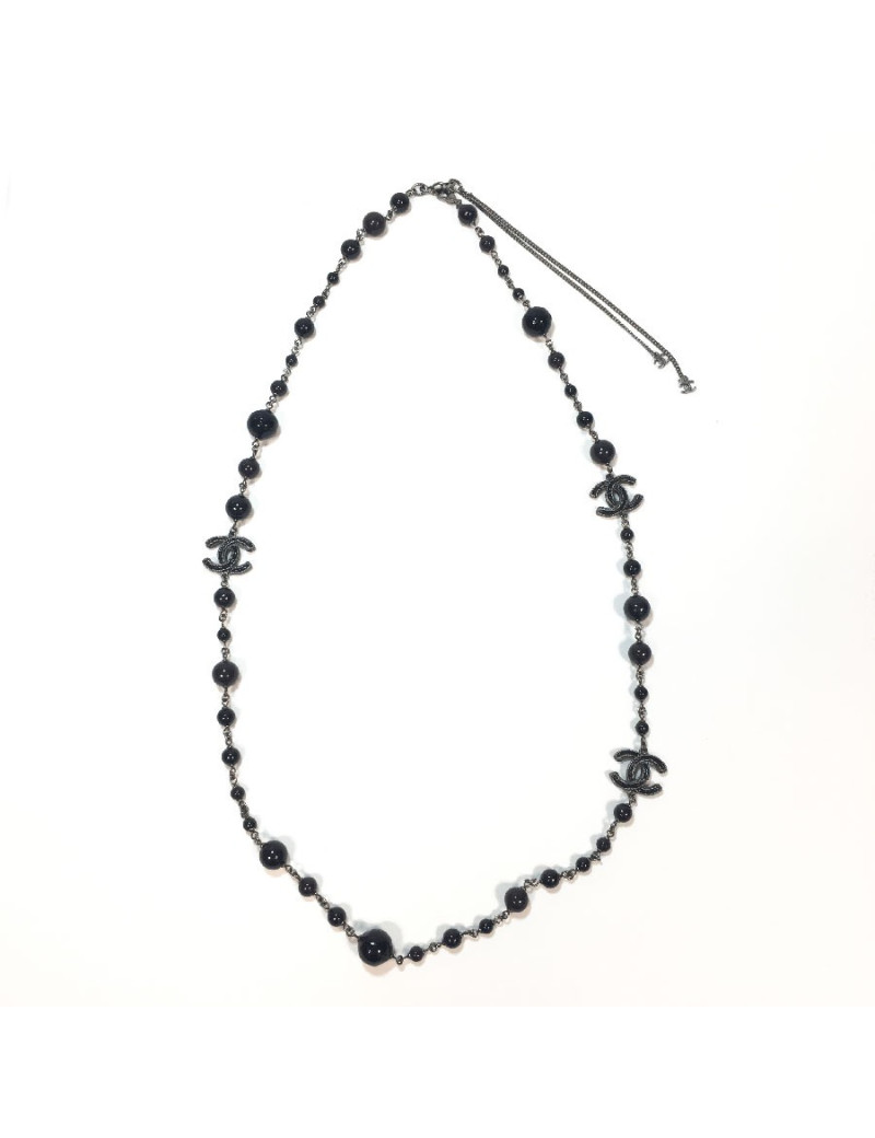 Sautoir CHANEL perles brun noir