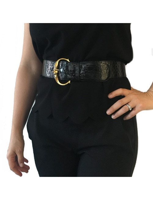 Ceinture T 70 CELINE vintage en crocodile noir 