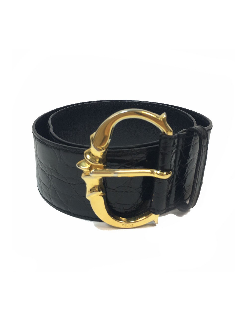 Ceinture T 70 CELINE en croco marron Vintage