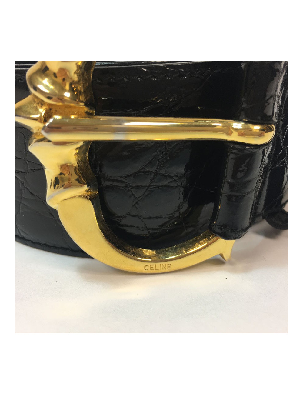 Ceinture T 70 CELINE en croco marron Vintage