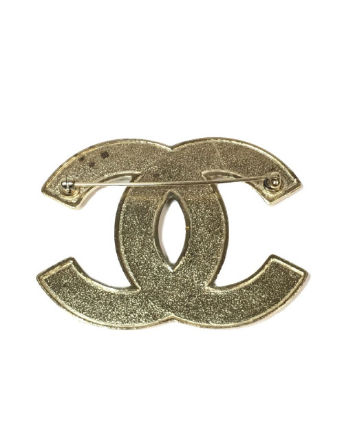 Broche CHANEL CC en métal doré