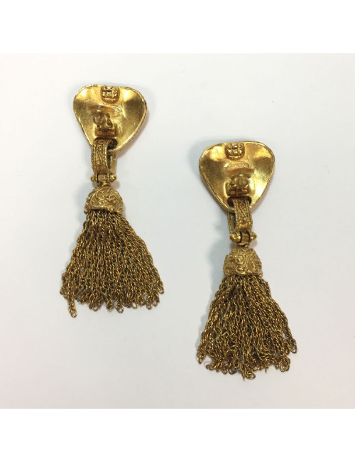 Boucles d'oreilles clips CHANEL  vintage métal doré 
