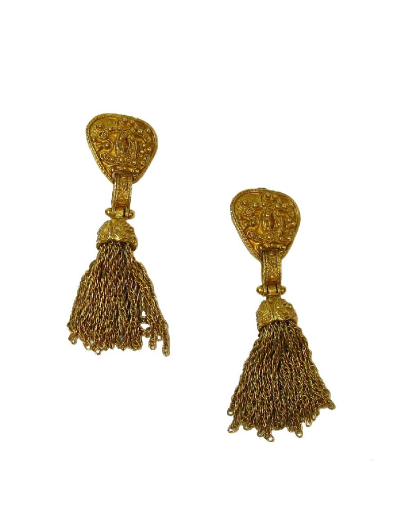 Boucles d'oreilles clips CHANEL  vintage métal doré 