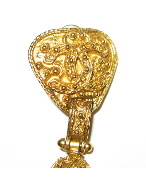 Boucles d'oreilles clips CHANEL  vintage métal doré 