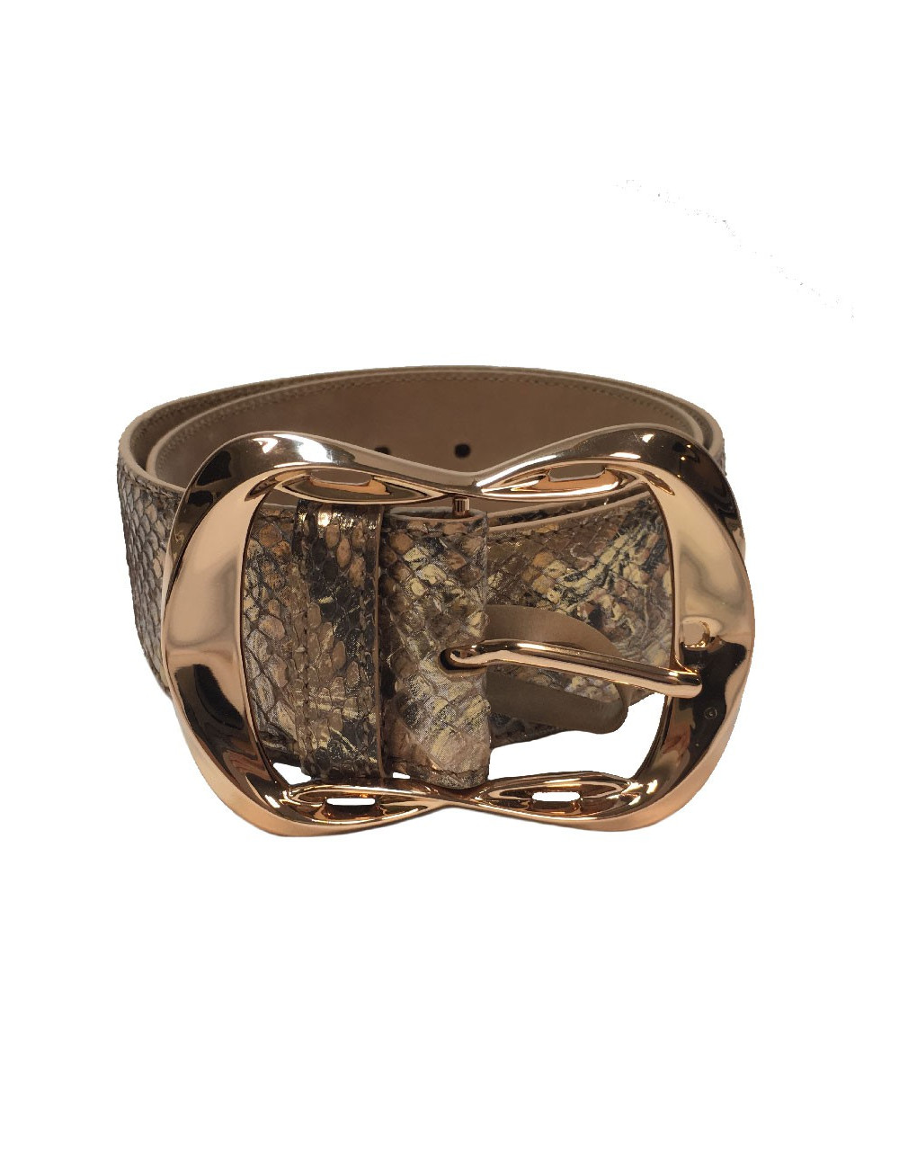 Ceinture ALEXANDER Mc QUEEN T75 en cuir exotique python rose irisé