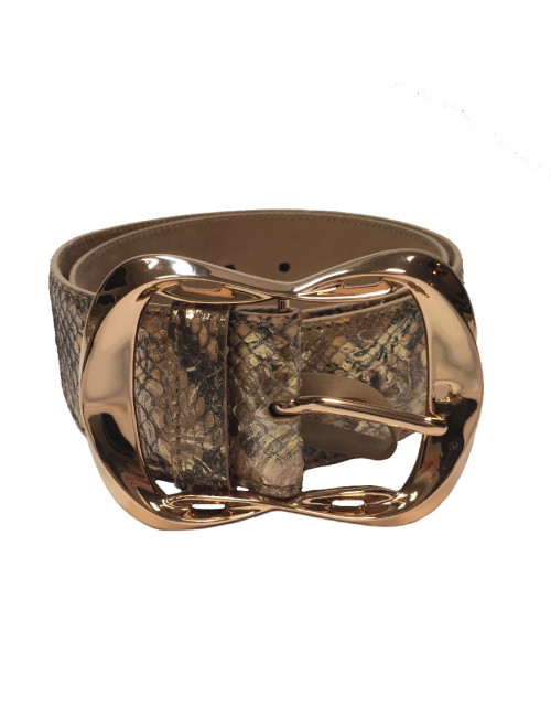 Ceinture ALEXANDER Mc QUEEN T75 en cuir exotique python rose irisé