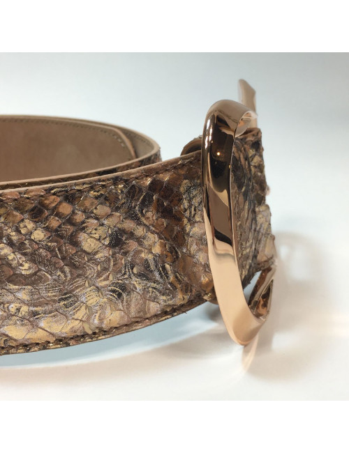 Ceinture ALEXANDER Mc QUEEN T75 en cuir exotique python rose irisé