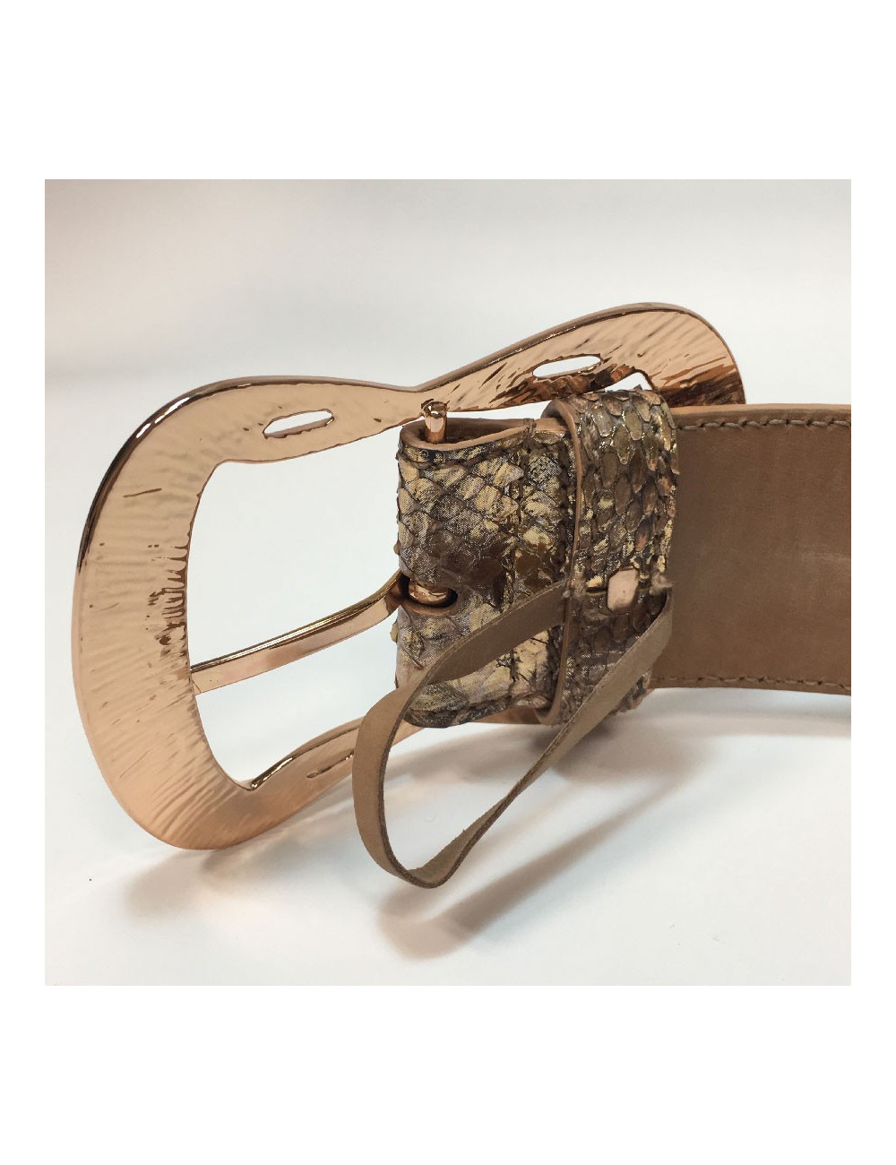 Ceinture ALEXANDER Mc QUEEN T75 en cuir exotique python rose irisé