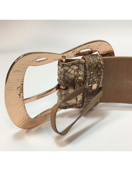 Ceinture ALEXANDER Mc QUEEN T75 en cuir exotique python rose irisé