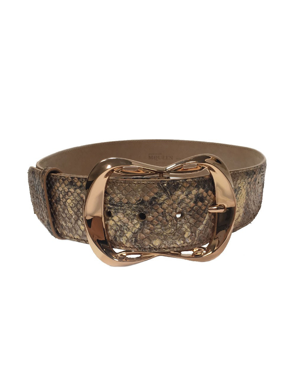 Ceinture ALEXANDER Mc QUEEN T75 en cuir exotique python rose irisé