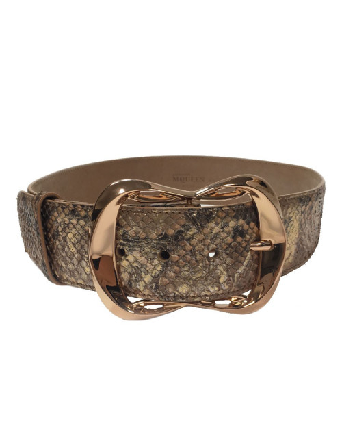 Ceinture ALEXANDER Mc QUEEN T75 en cuir exotique python rose irisé
