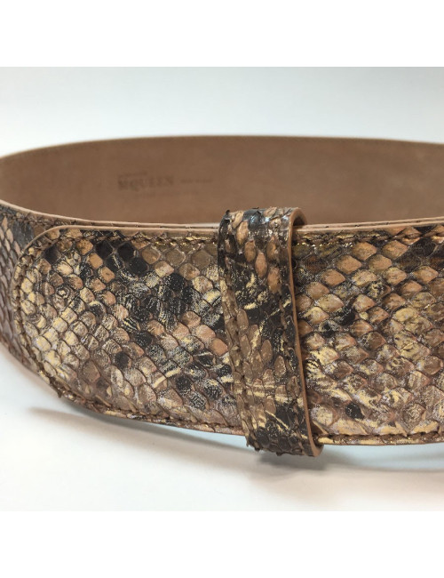 Ceinture ALEXANDER Mc QUEEN T75 en cuir exotique python rose irisé