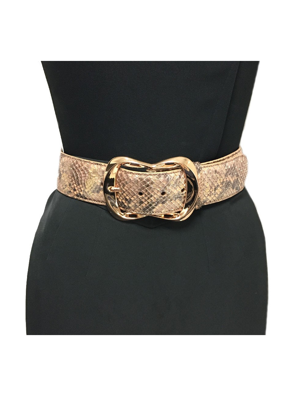 Ceinture ALEXANDER Mc QUEEN T75 en cuir exotique python rose irisé